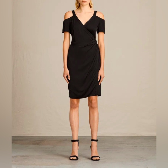 All Saints Cadia Cold Shoulder Little Black Dress, size 4 - Picture 1 of 9